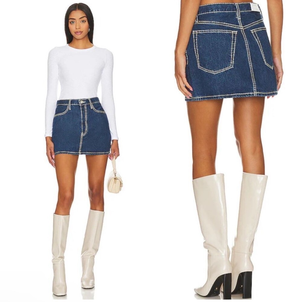 NWT Re/Done 90s Mini Denim Mini Skirt in Chunky Stitch Sz 25 $265
